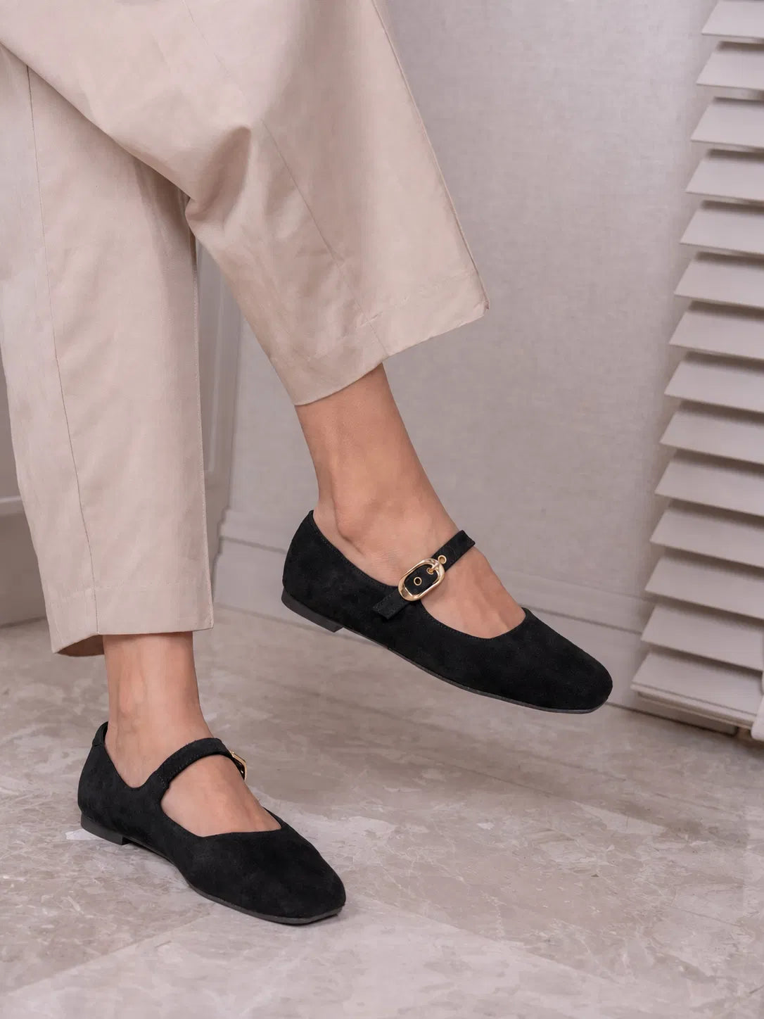 Ballerines Mary Jane en daim – Noir Velours