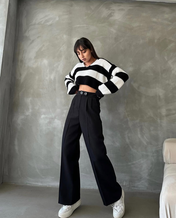 Pantalon Palazzo Taille Haute élégant - Noir