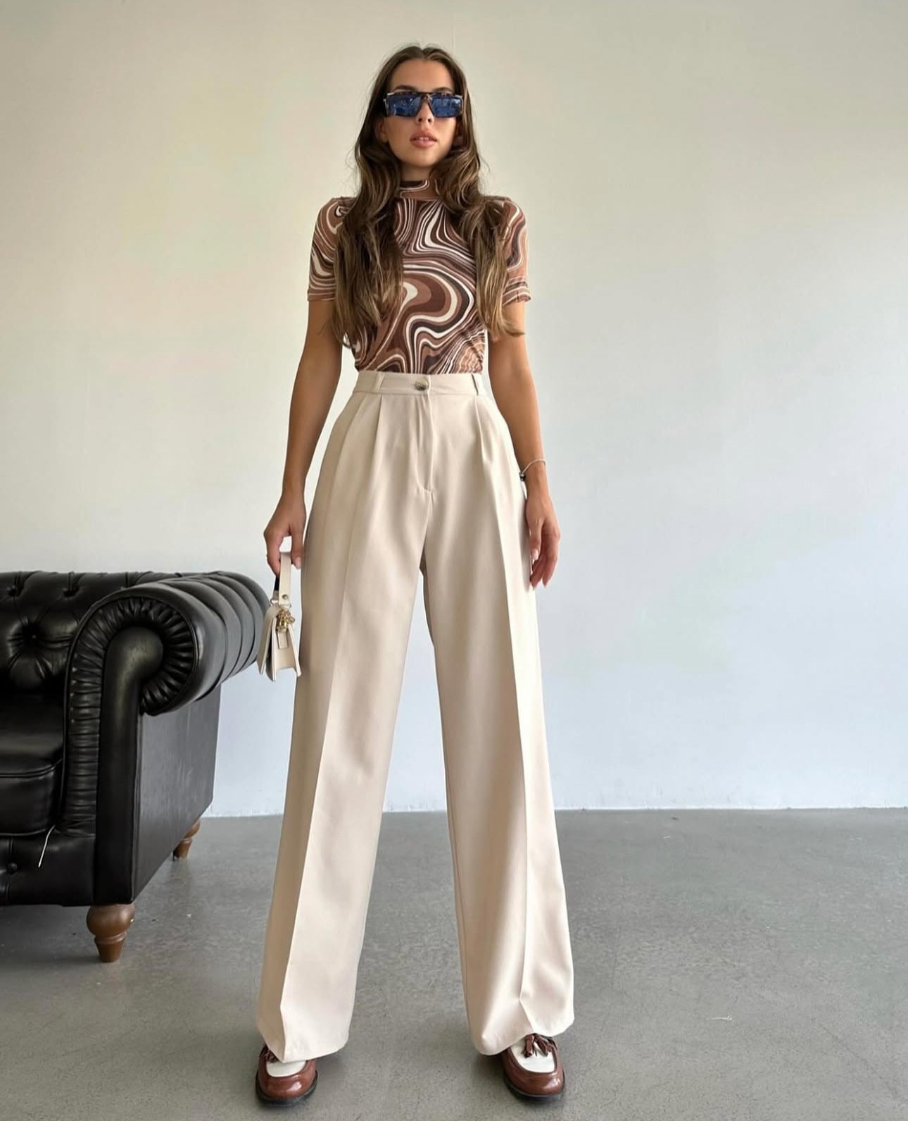 Pantalon Palazzo taille haute - Créme