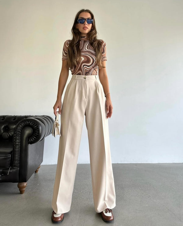 Pantalon Palazzo taille haute - Créme