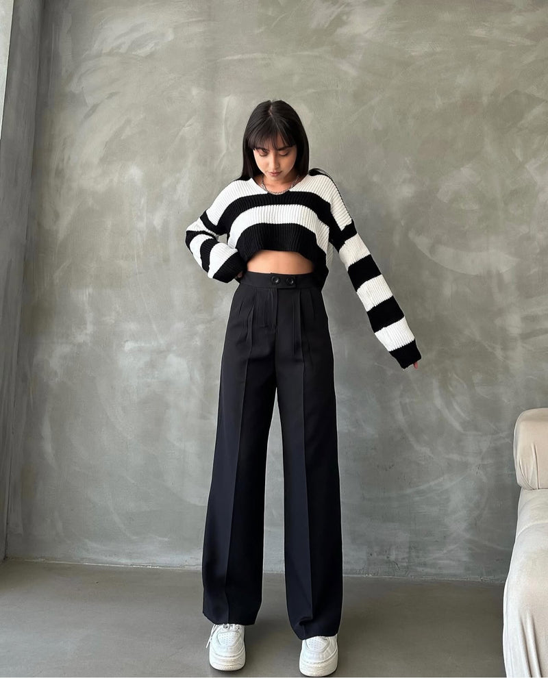 Pantalon Palazzo Taille Haute élégant - Noir