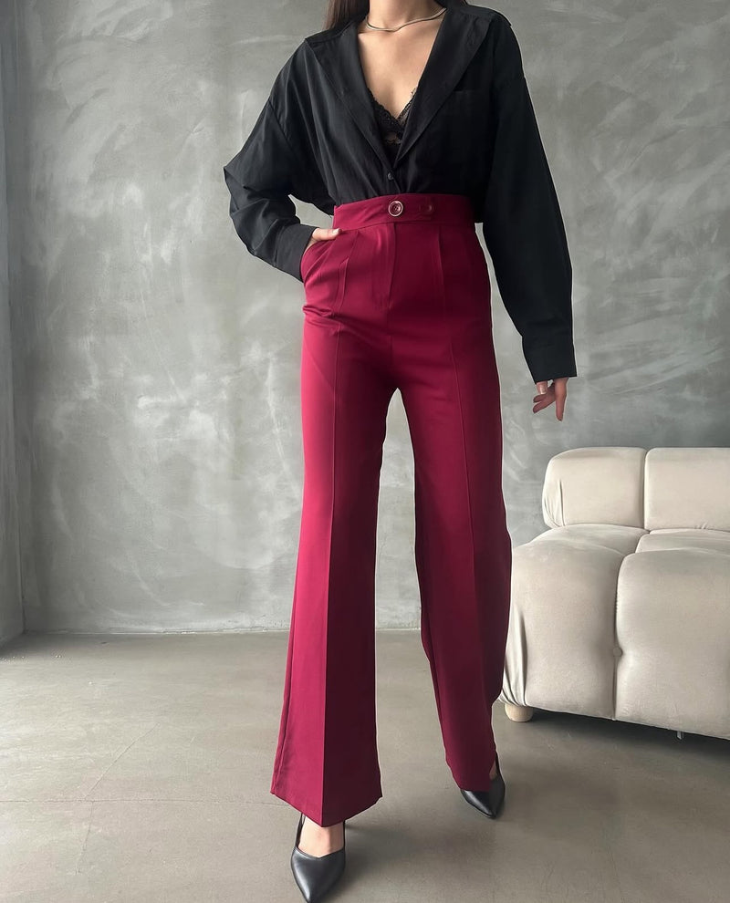 Pantalon Palazzo Taille Haute élégant - Rouge Brique