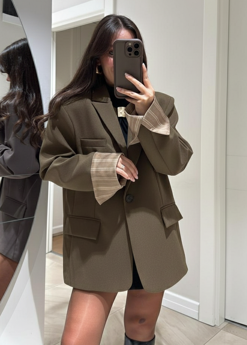 Blazer Oversize à doublure Rayée - Khaki