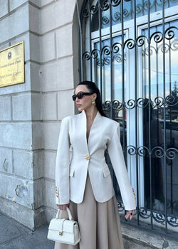 Blazer Épuré Blanc cassé avec Détails Dorés