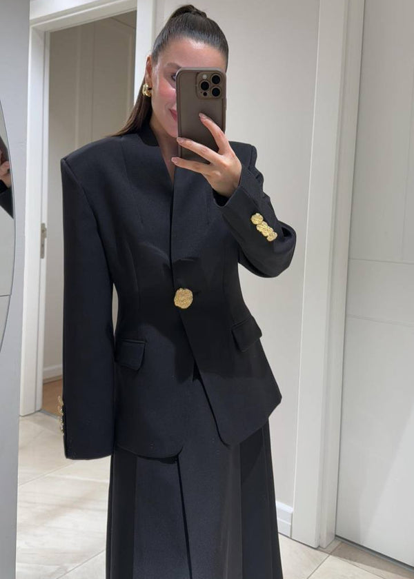 Blazer Épuré Blanc avec Détails Dorés