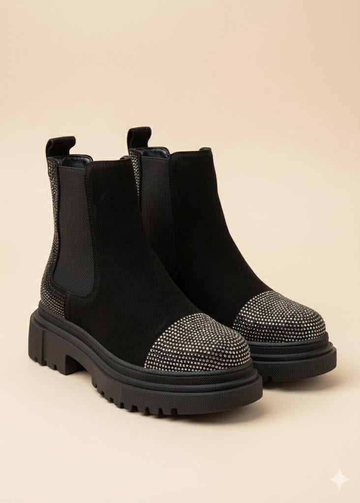 Bottines Chelsea Noires Cloutées – Semelle Crantée &amp; Strass Urbain