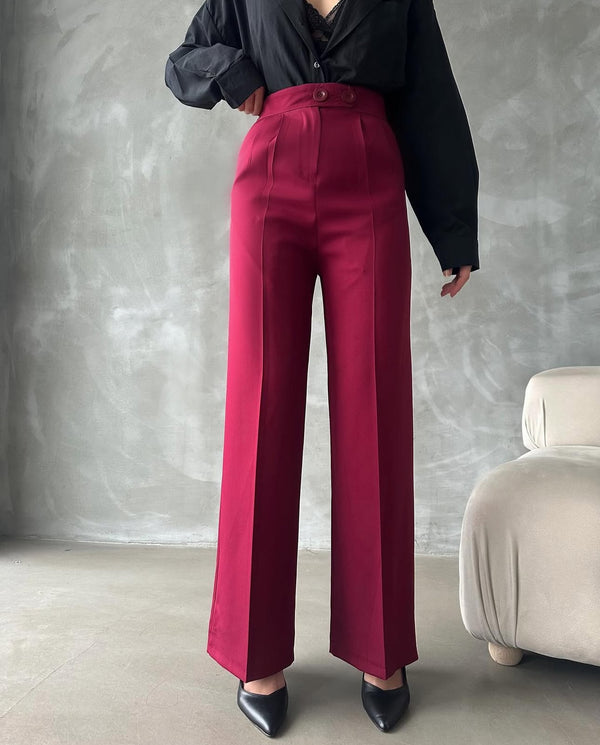 Pantalon Palazzo Taille Haute élégant - Rouge Brique
