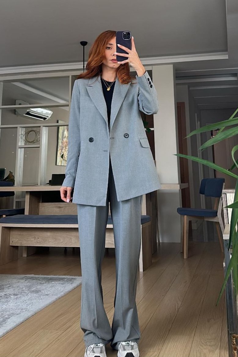 Ensemble tailleur / Veste croisée - gris chiné