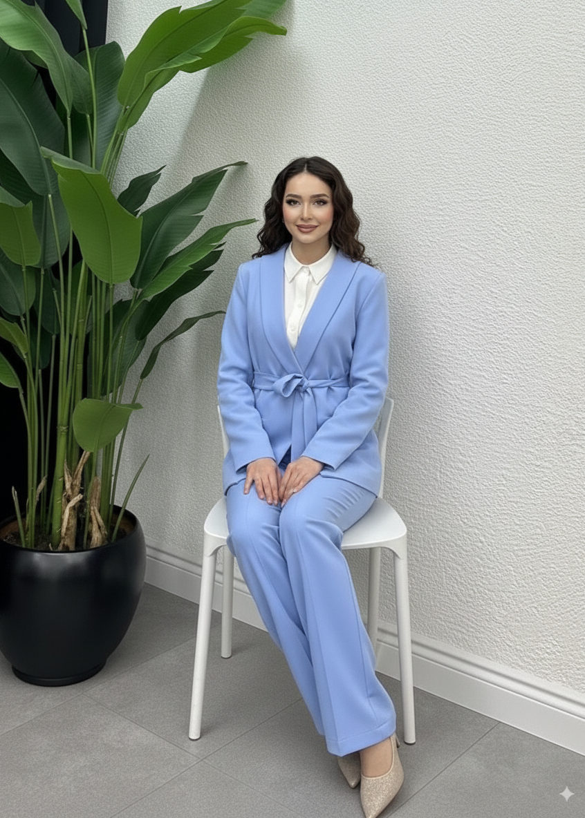 Ensemble tailleur avec ceinture Bleu ciel