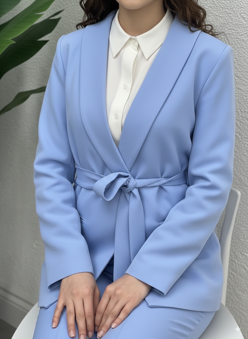 COSTUME AVEC CEINTURE BLEU CIEL , costume pour femmes 