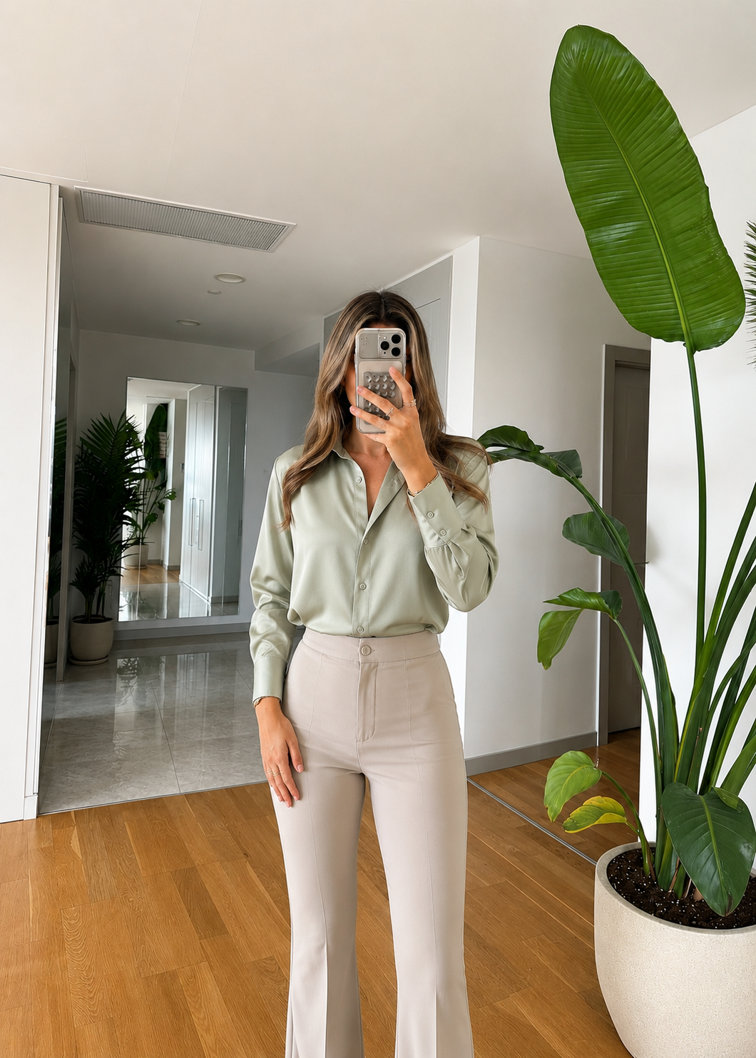 Chemise satinée - Vert pastel