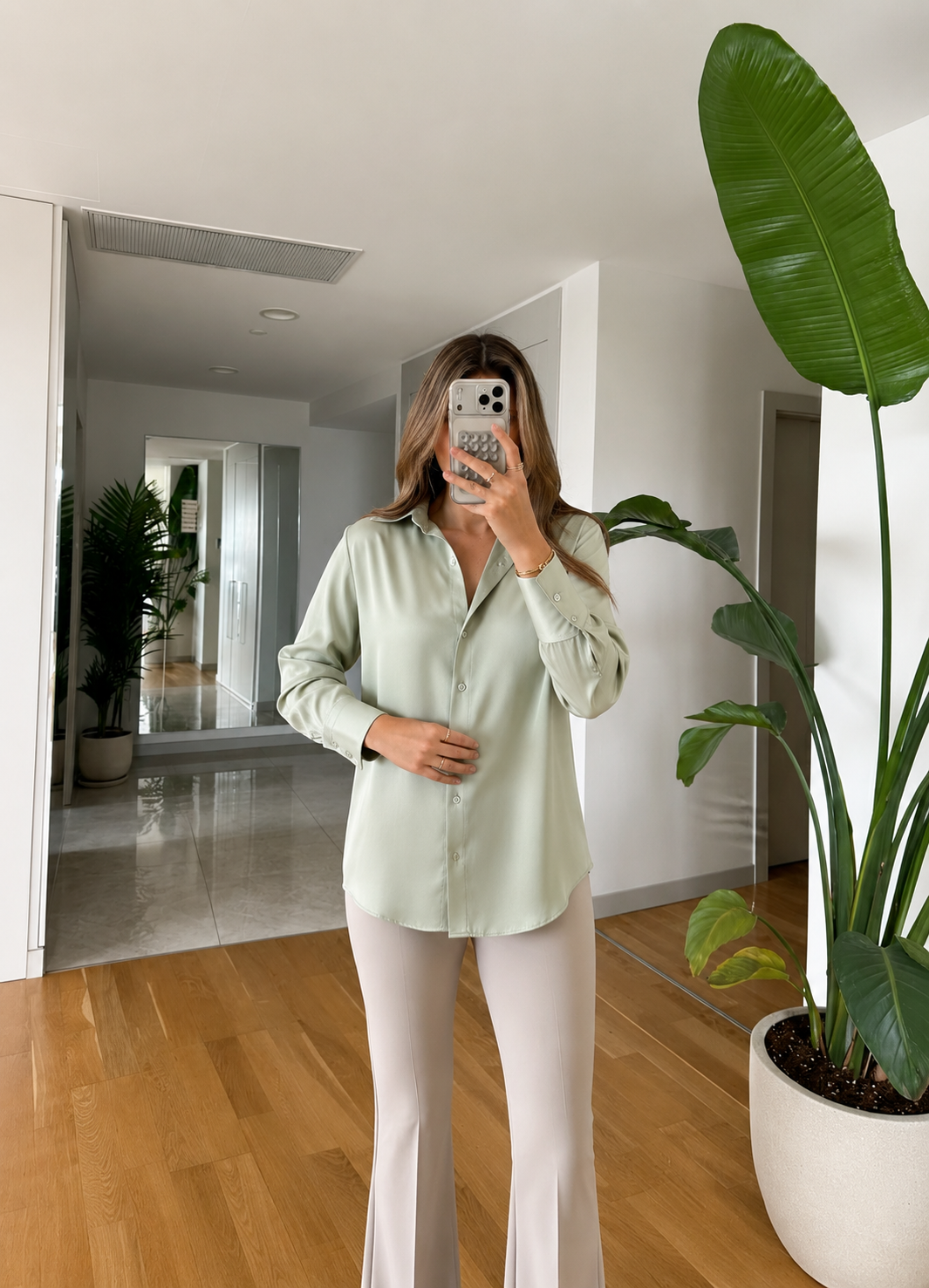 Chemise satinée - Vert pastel