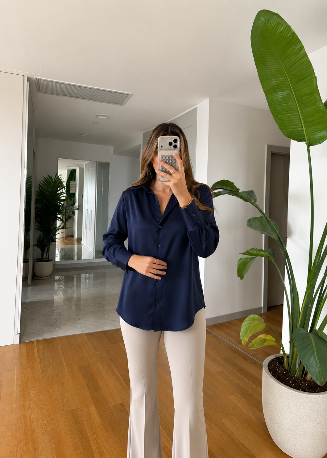 Chemise satinée - Bleu marine