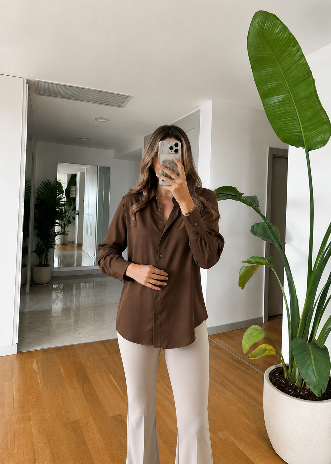 Chemise satiné - Caramel
