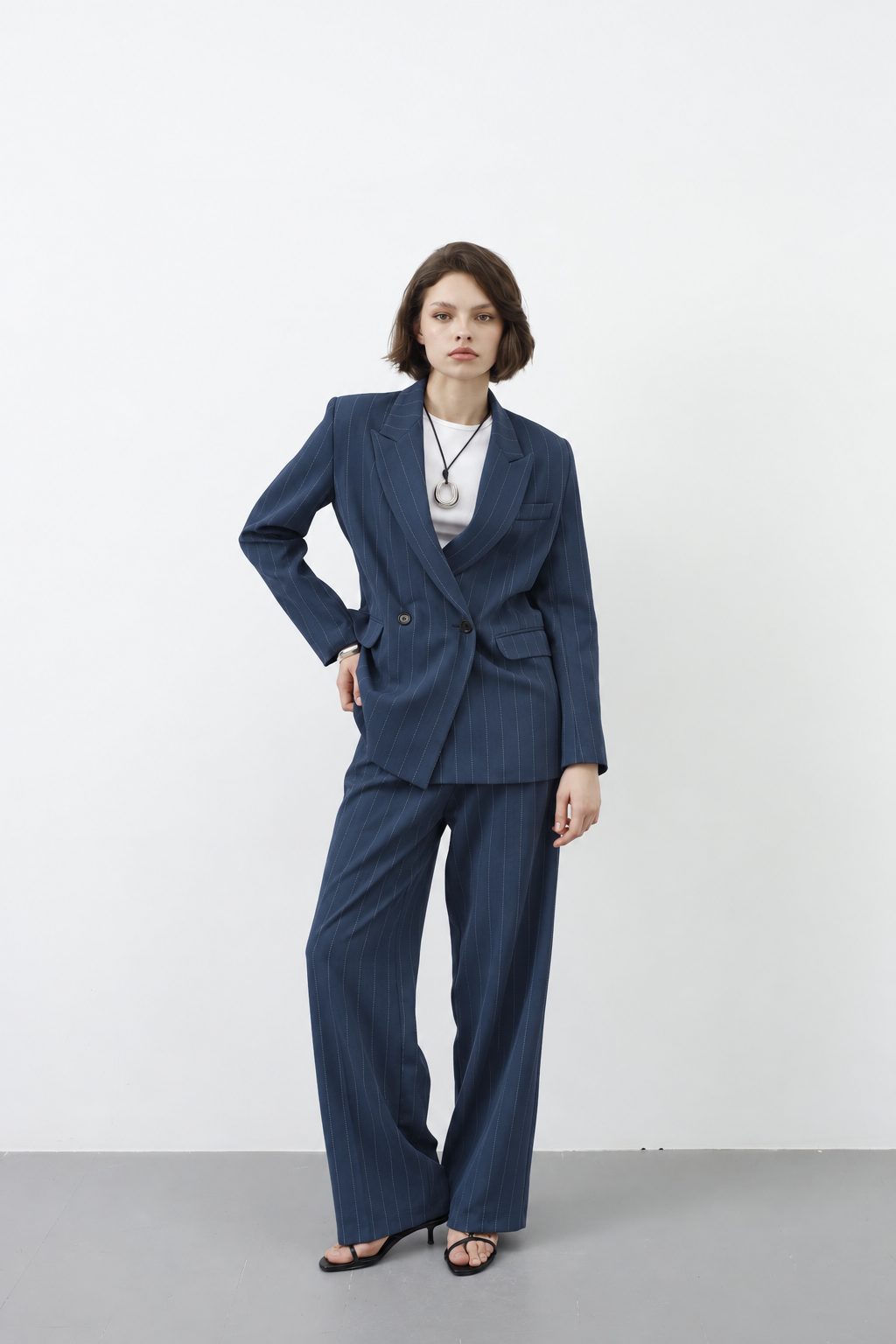 Ensemble tailleur 2 pièces — Bleu Rayé Signature