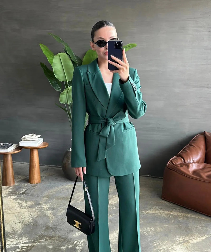 Ensemble tailleur avec ceinture Vert foncé