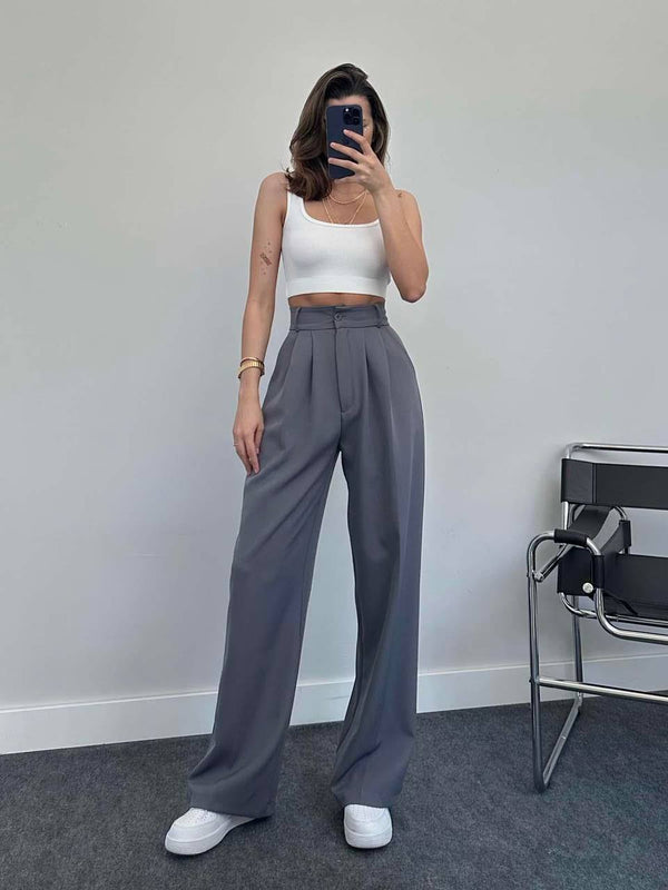 Pantalon palazzo taille haute - Gris foncé