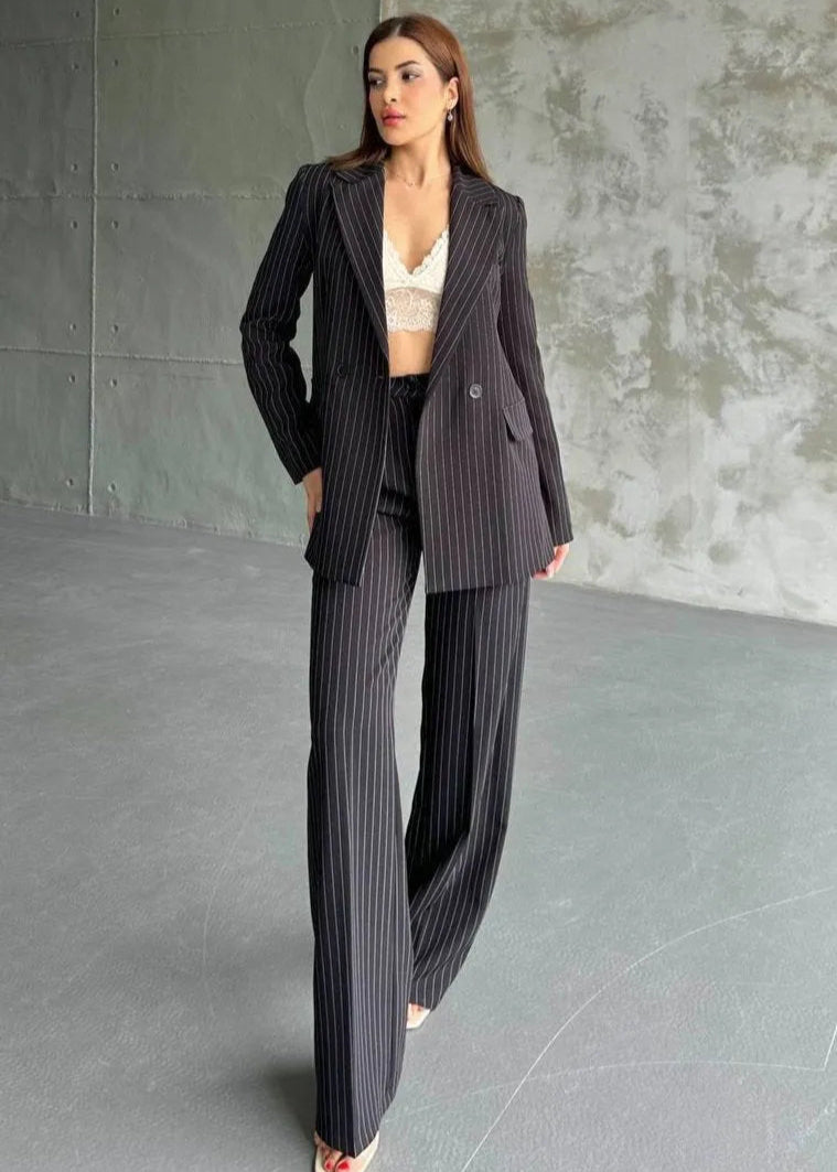 Ensemble tailleur / Veste croisée - Noir Rayé