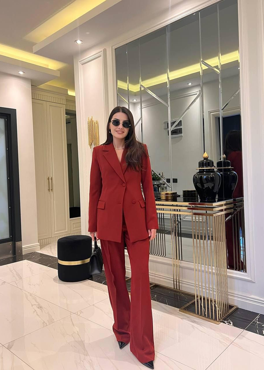 Ensemble Blazer & Palazzo - Rouge brique