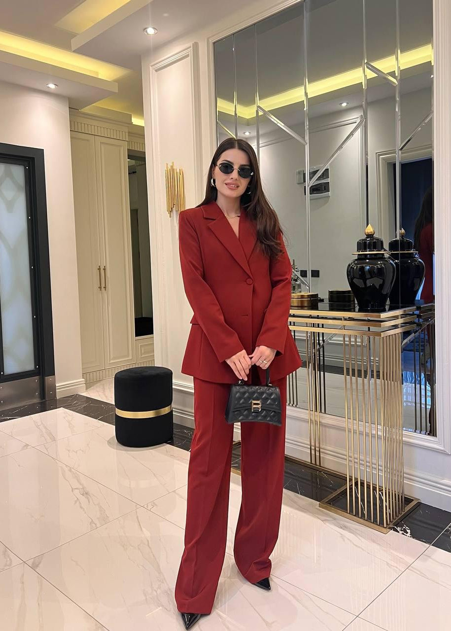 Ensemble Blazer & Palazzo - Rouge brique