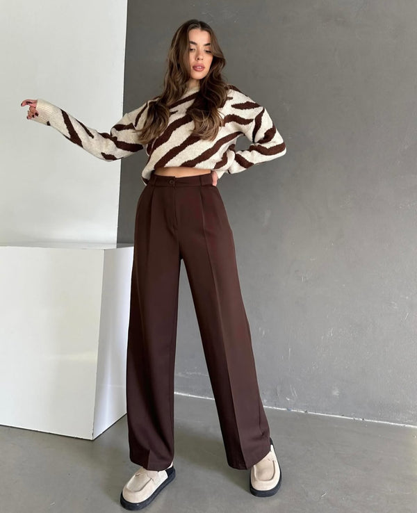 Pantalon Palazzo taille haute - Marron