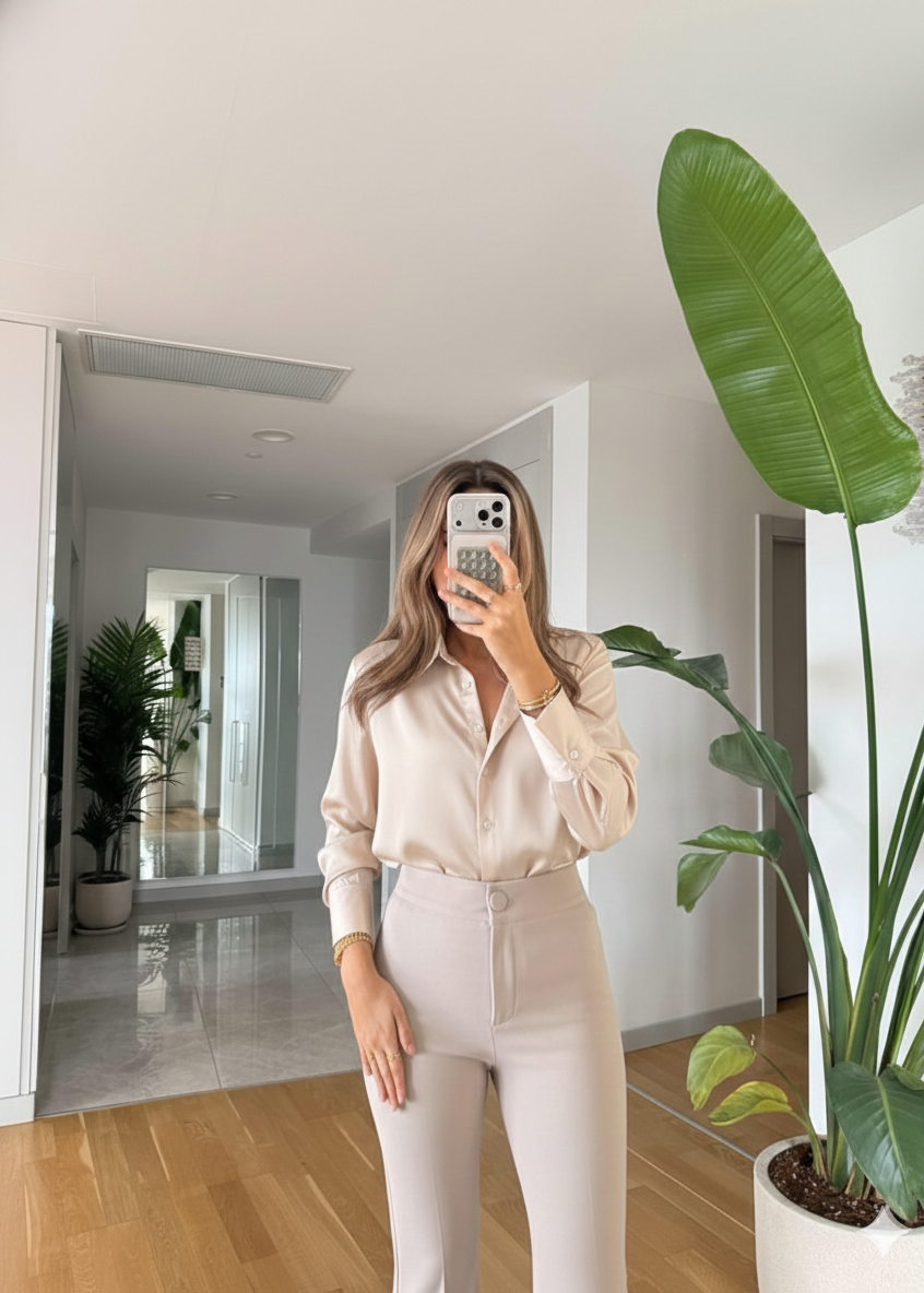 Chemise satiné - Beige Minéral