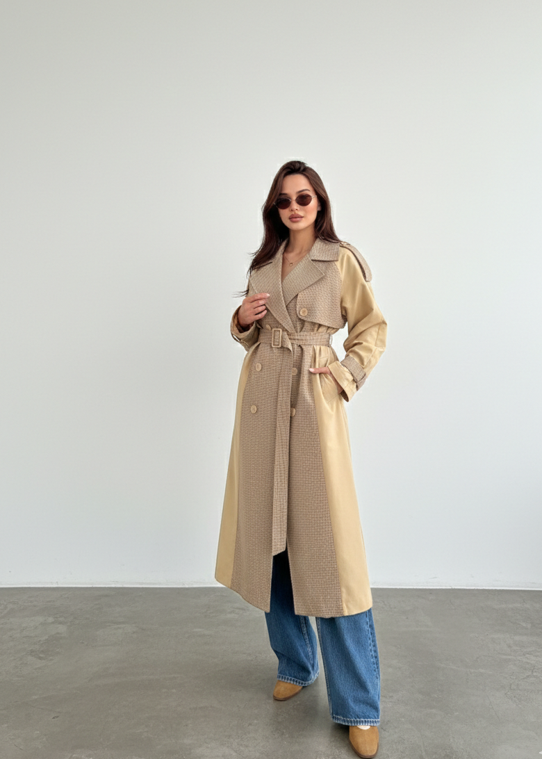 Trench-Coat à carreaux structurel - Camel