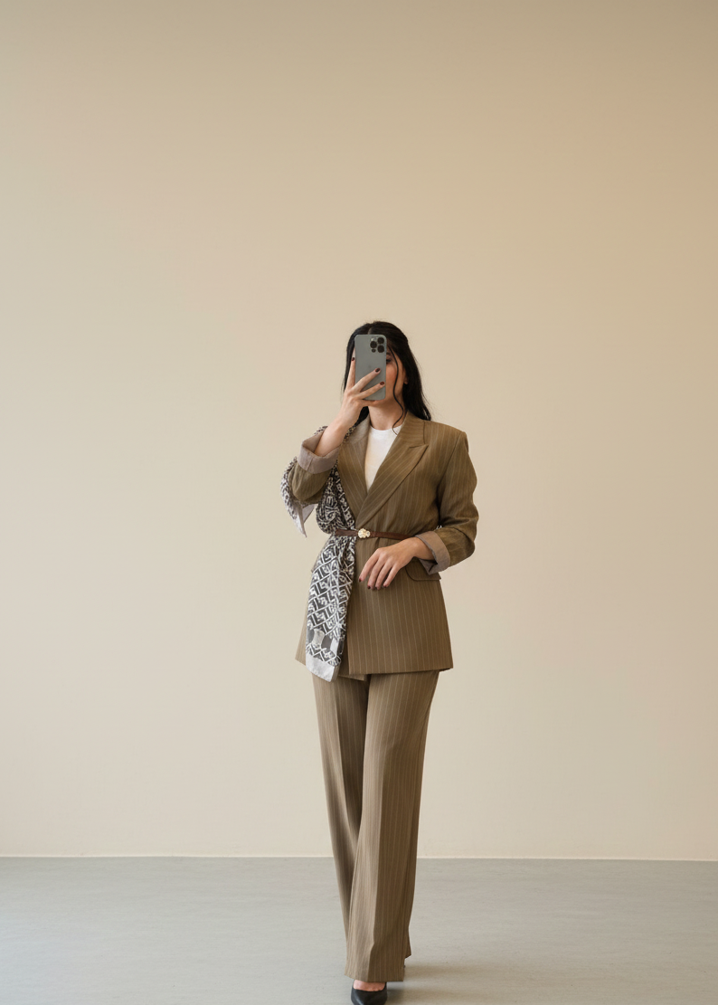 Ensemble tailleur / Veste croisée - Vison rayé