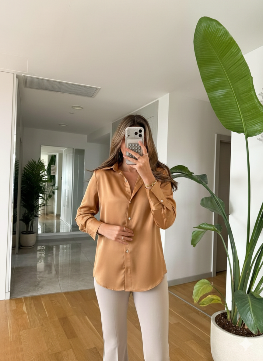 Chemise satiné - Camel