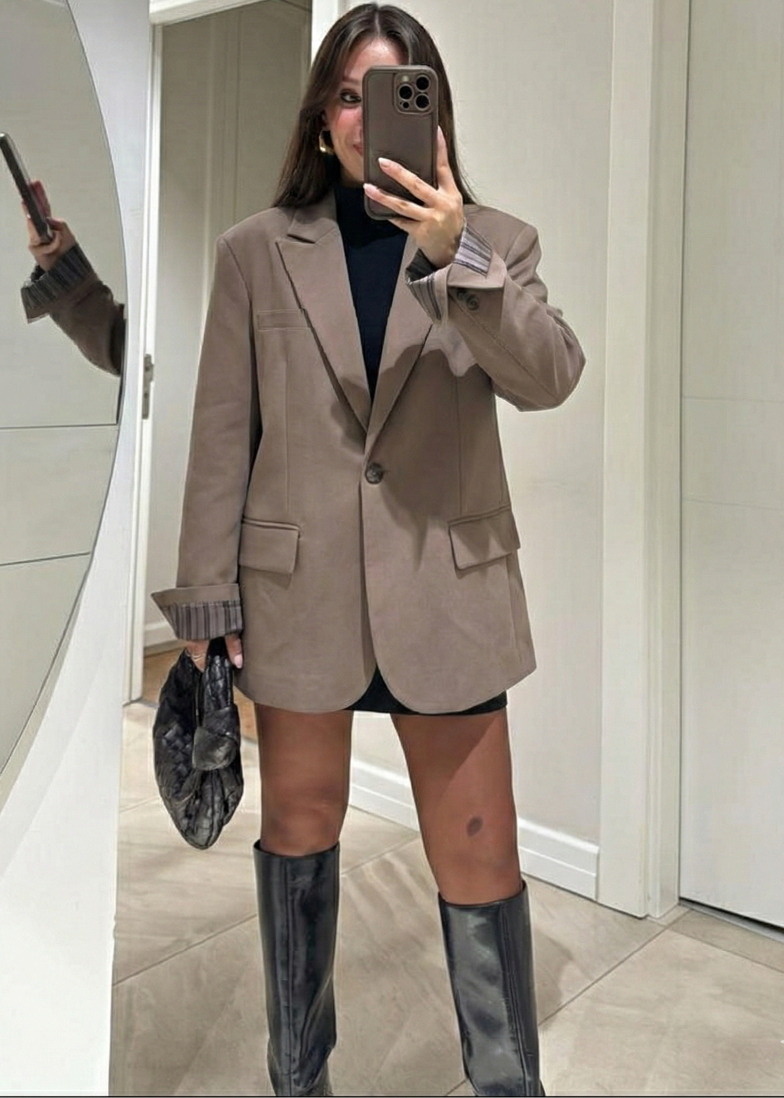 Blazer Oversize à doublure Rayée - Taupe