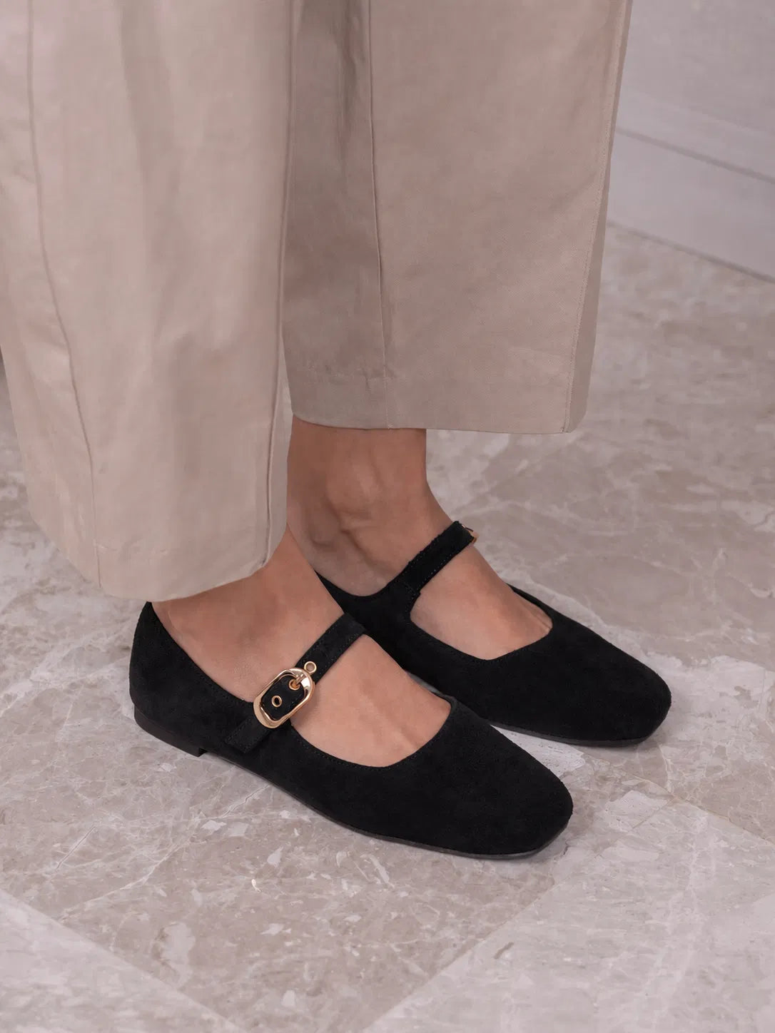 Ballerines Mary Jane en daim – Noir Velours