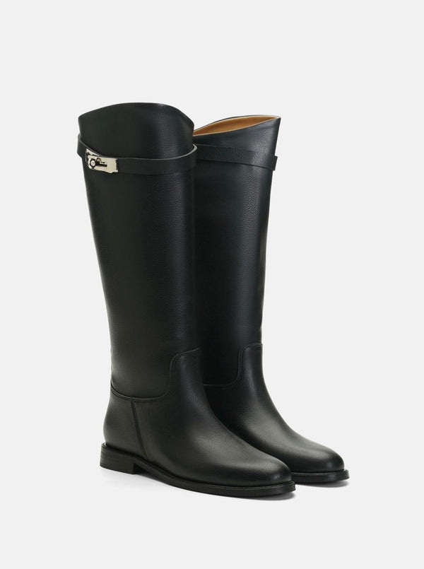 Bottes cavalières en cuir noir