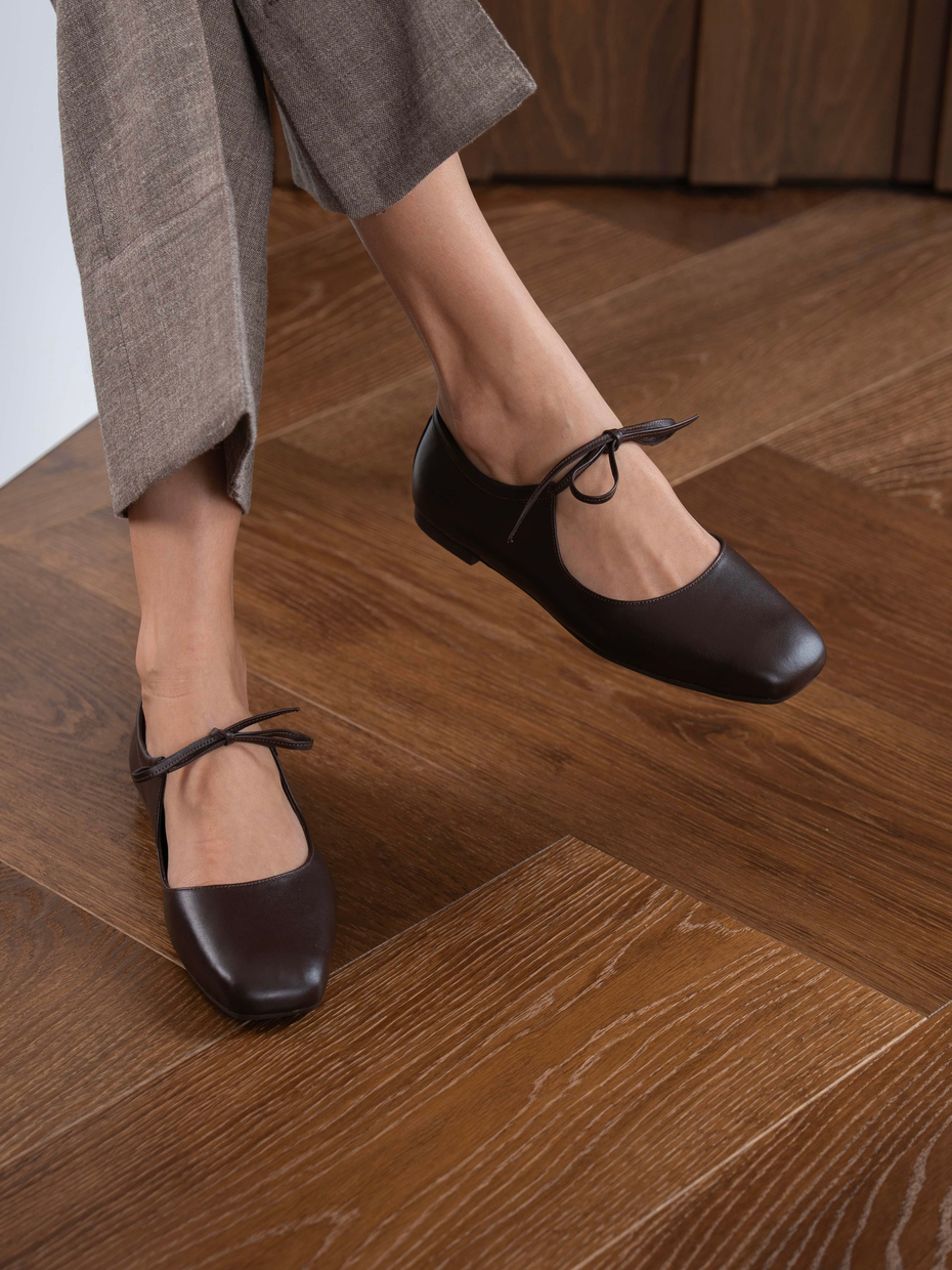 Ballerines Mary Jane en Cuir – Mocha Profond