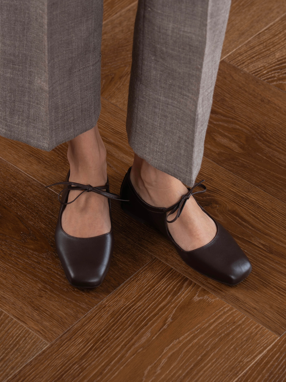 Ballerines Mary Jane en Cuir – Mocha Profond