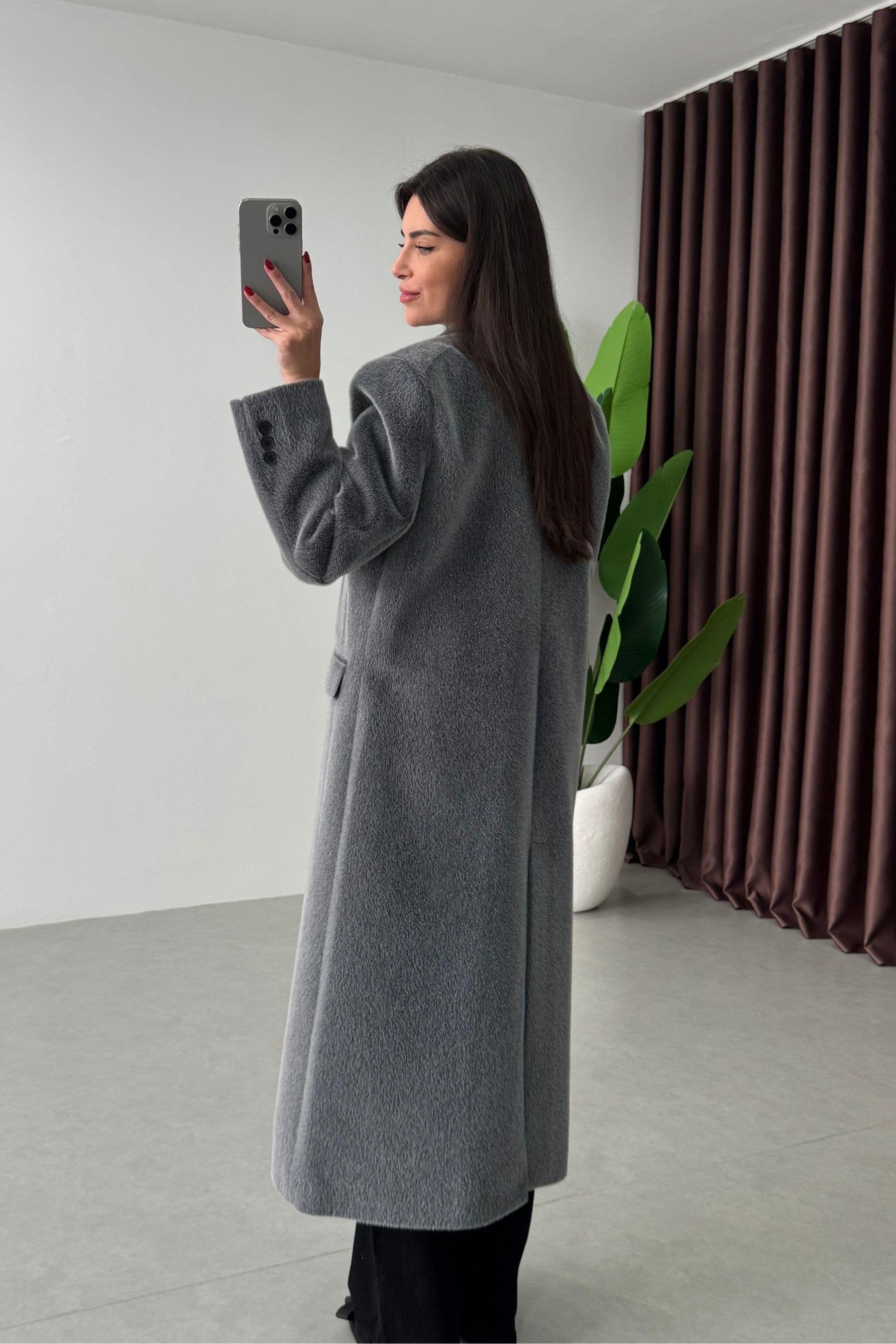 Manteau long en fourrure - Gris