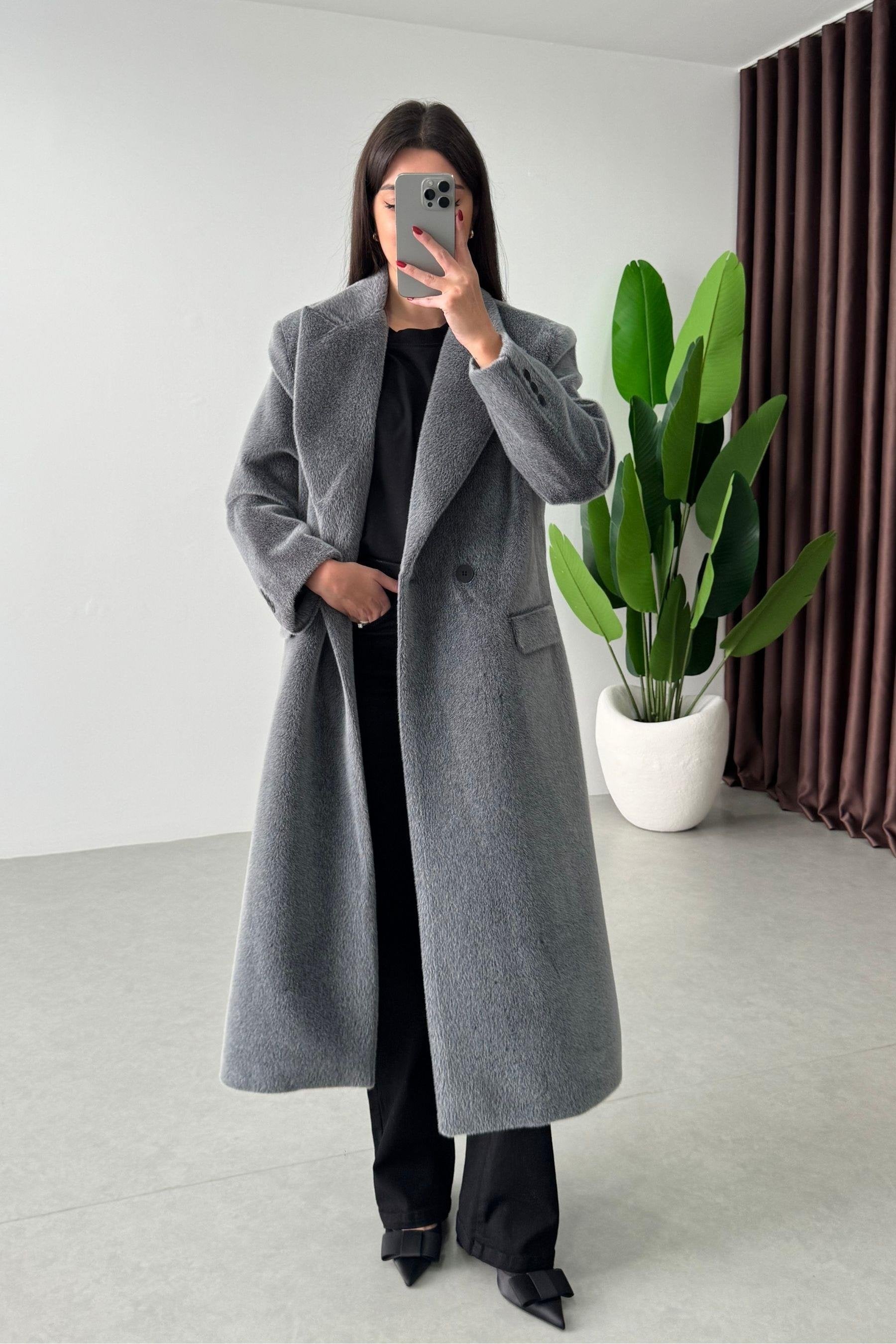Manteau long en fourrure - Gris
