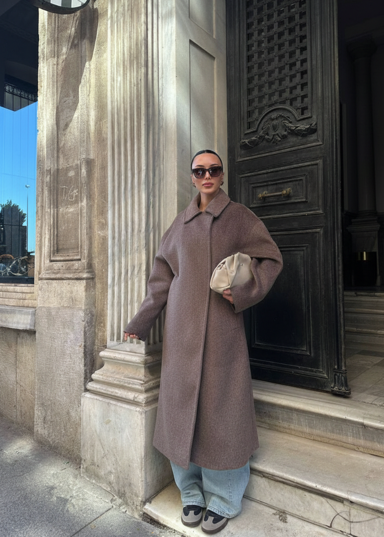 Manteau long oversize - Marron taupe