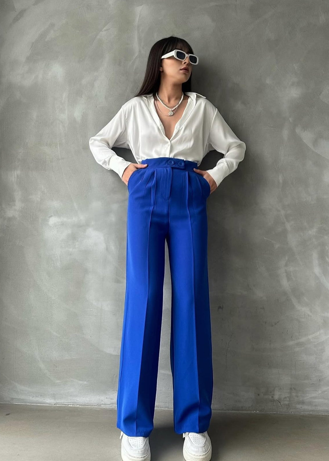 Pantalon Palazzo Taille Haute élégant - Bleu roi