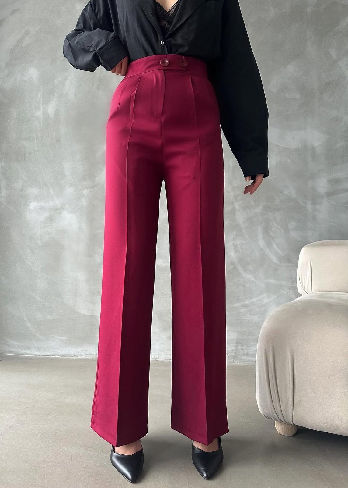 Pantalon Palazzo Taille Haute élégant - Rouge Bordeaux