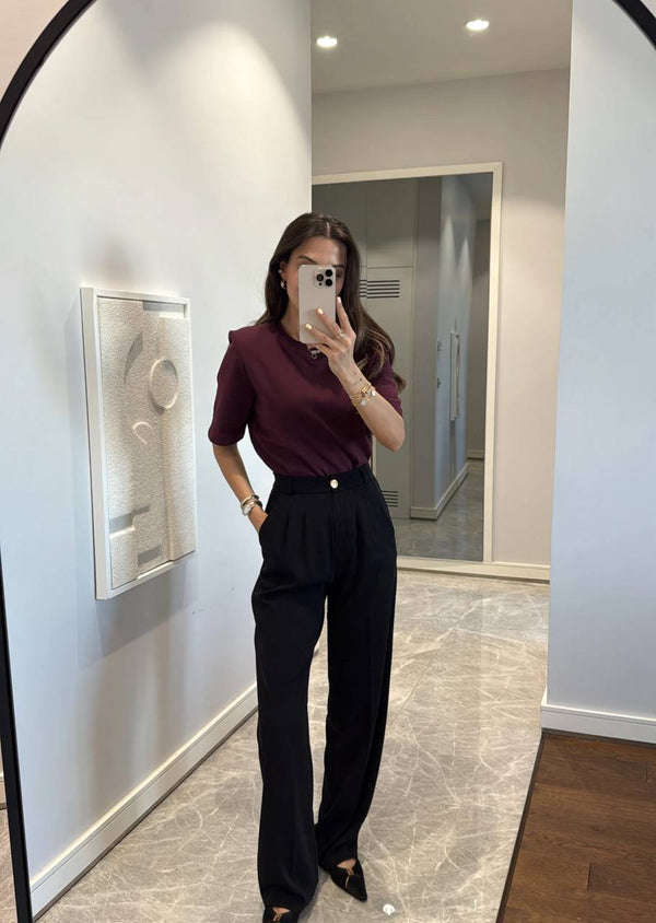 Pantalon Palazzo Plissé Noir Élégant
