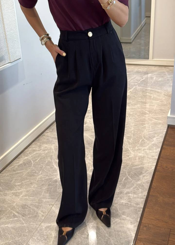 Pantalon Palazzo Plissé Noir Élégant