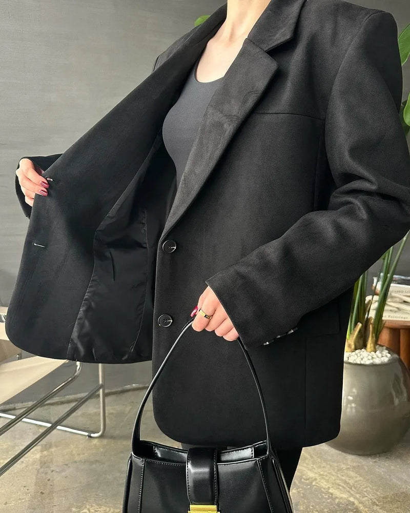 Veste blazer noir en daim