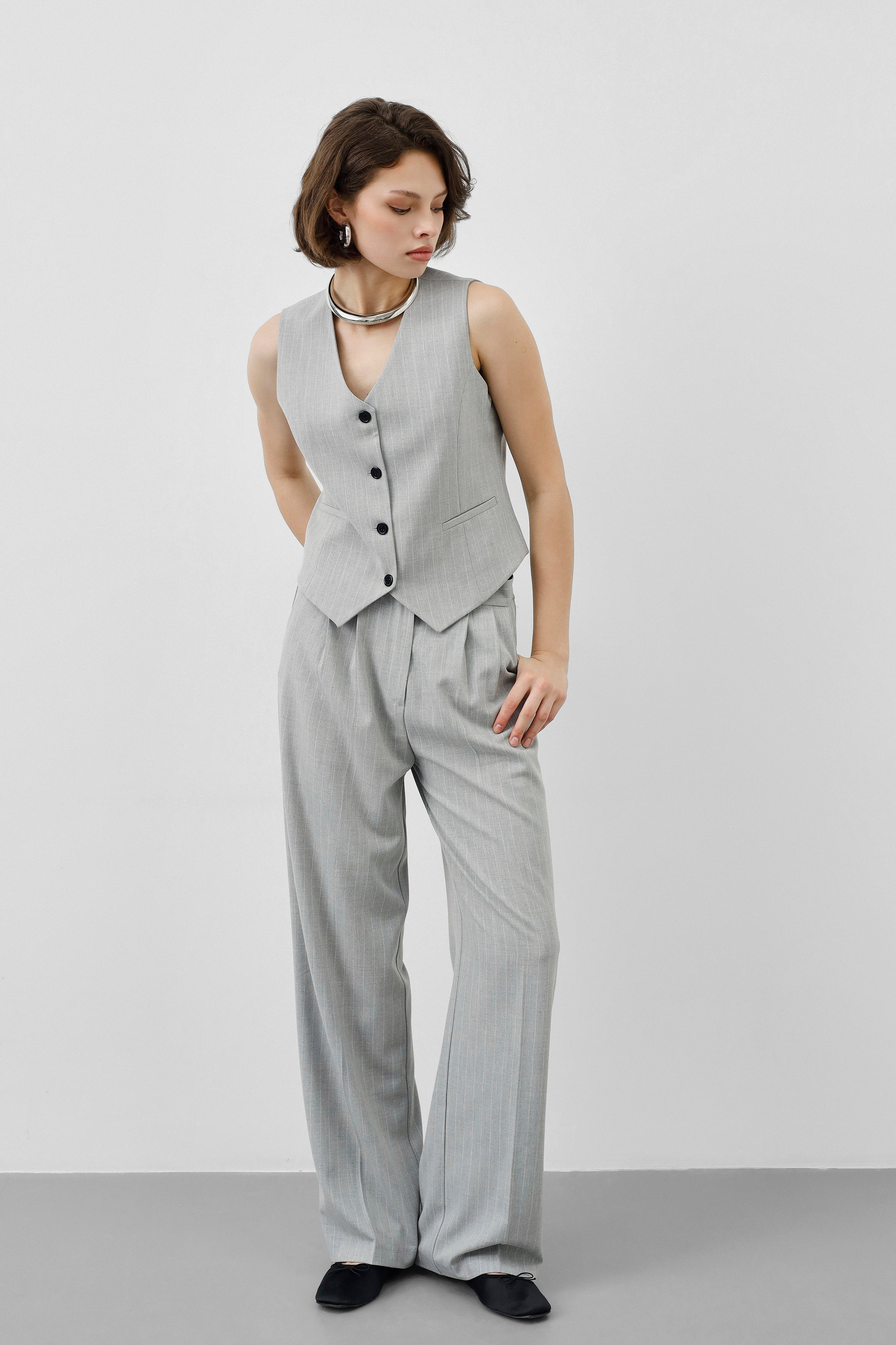 Ensemble tailleur 3 pièces - Gris clair rayé