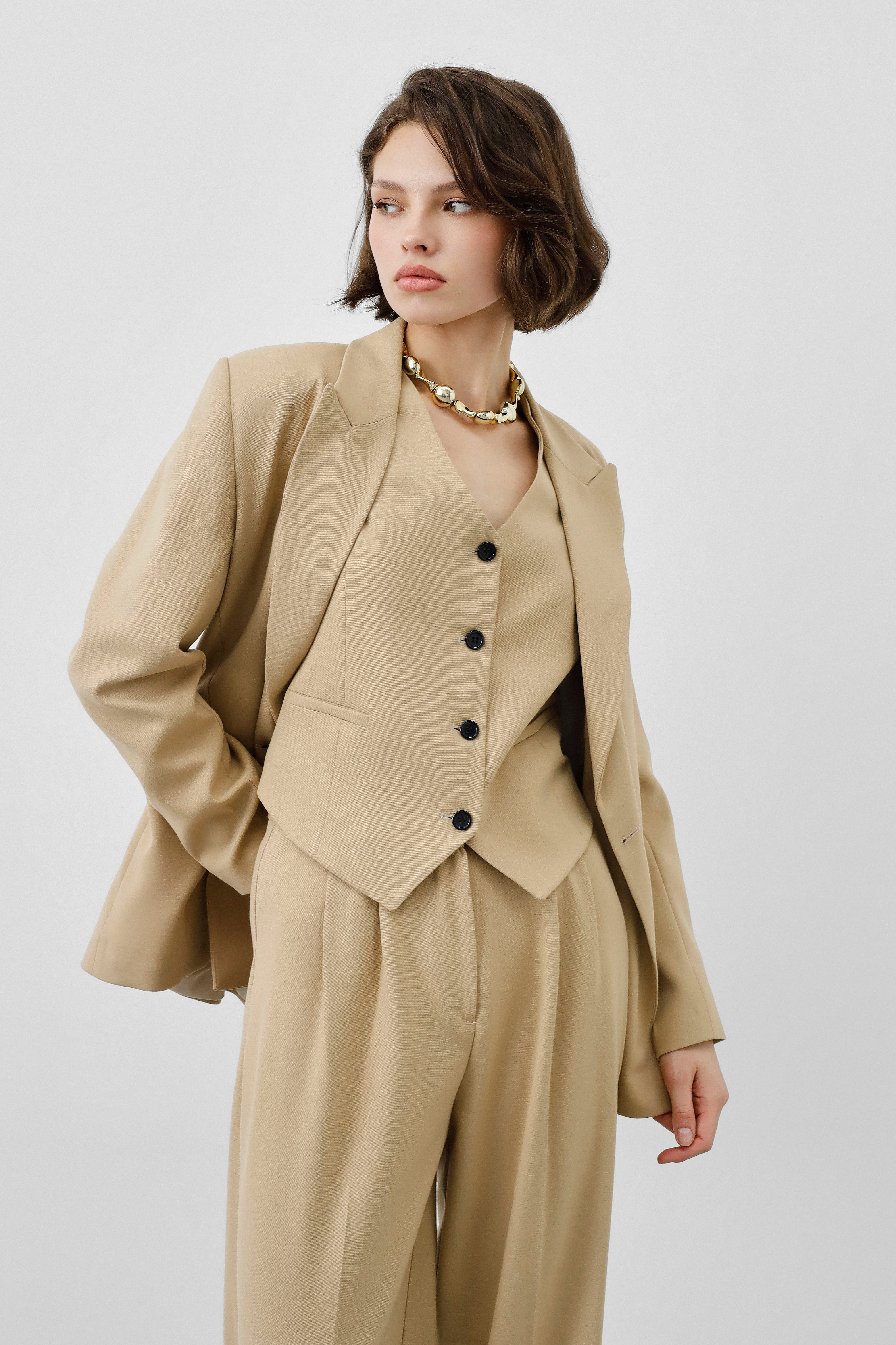 Ensemble tailleur 3 pièces - sable élégant