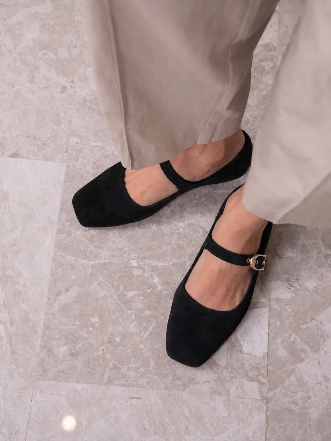 Ballerines Mary Jane en daim – Noir Velours