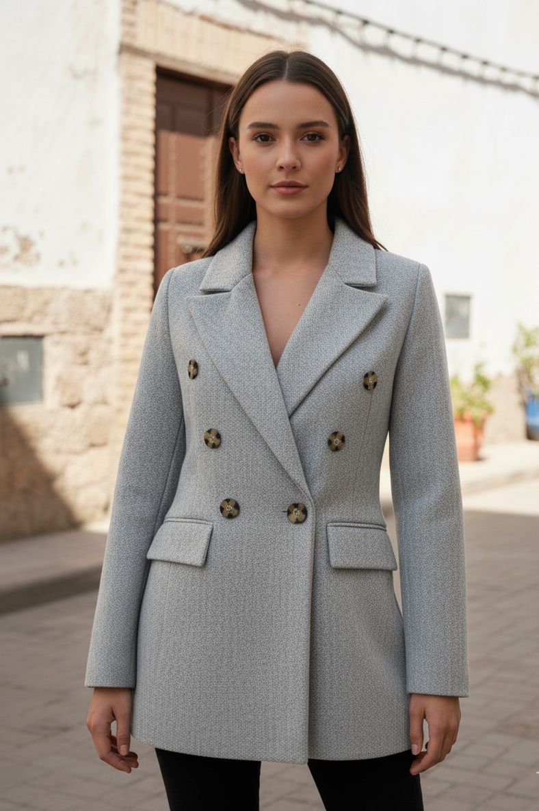 manteau femme élégant, veste blazer bleu, manteau tendance 2025, Stockholm Fashion, manteau chic femme, mode responsable, manteau moderne, veste de mi-saison .