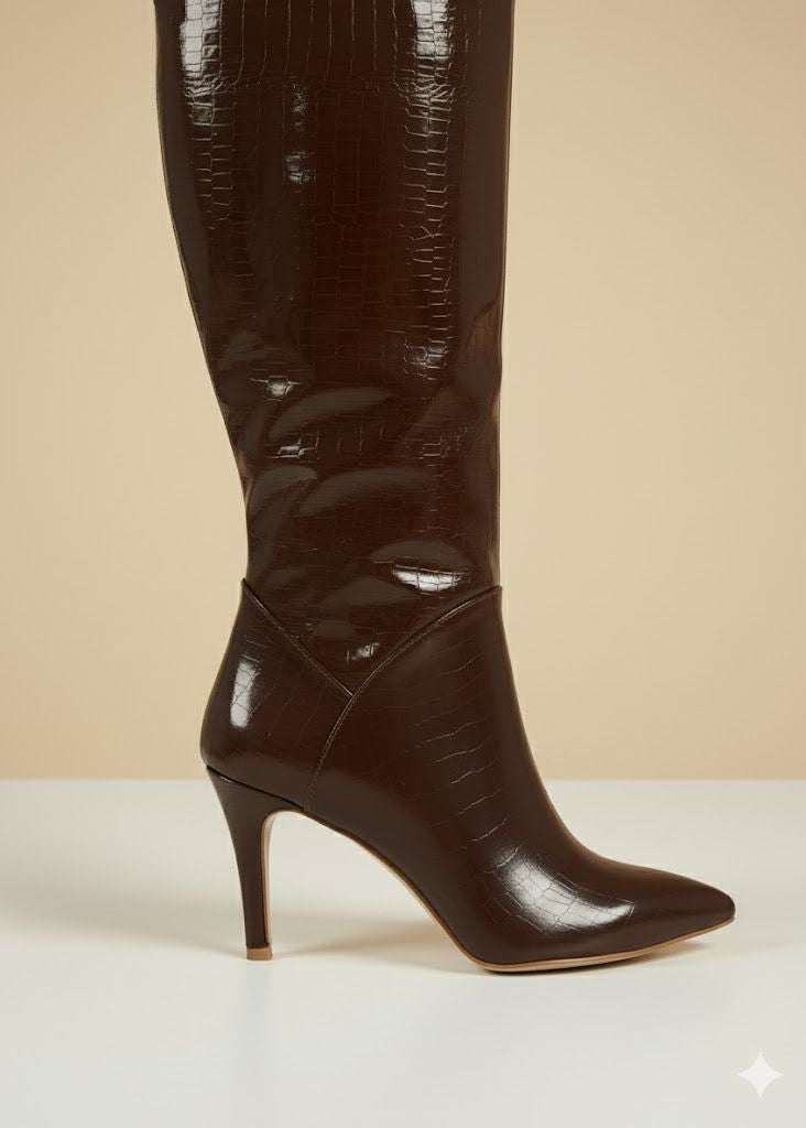 Bottes Hautes Marron Croco