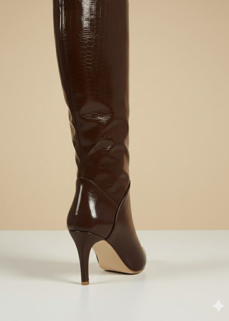Bottes Hautes Marron Croco