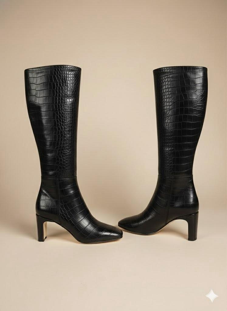 Bottes Hautes Noires Croco