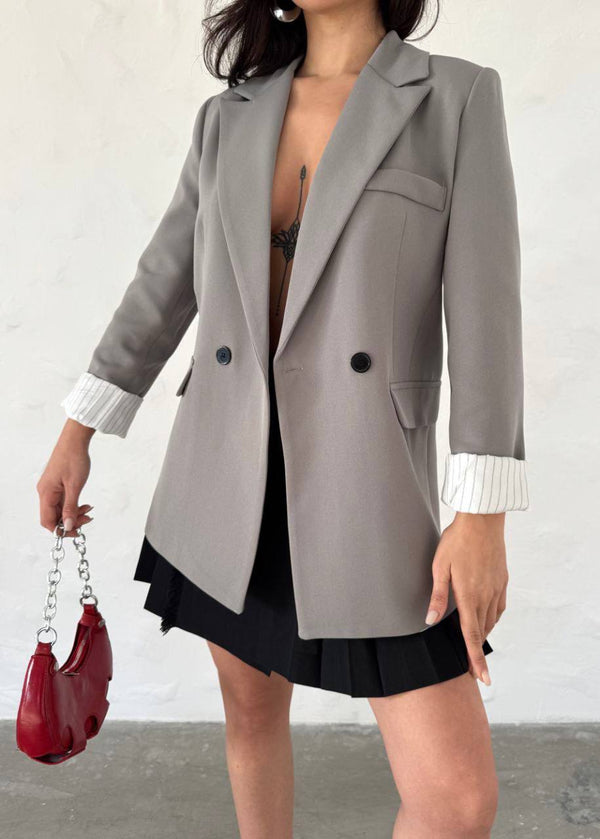 Veste blazer doublée à boutons croisés - Gris clair